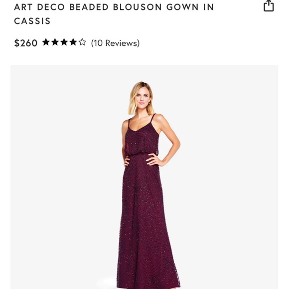 Adrianna Papell Art Deco beaded blouson gown in cassis - Picture 2 of 12